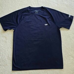 Speedo UPF 50 Performance Tee Mens Sz Medium Navy Blue‎ Rash Guard Swim Shirt